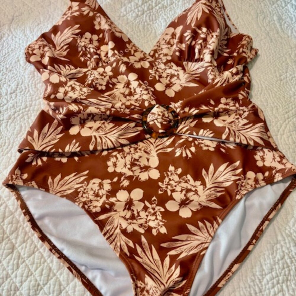 Lost In The Tropics Brown One Piece Belted Swimsuit